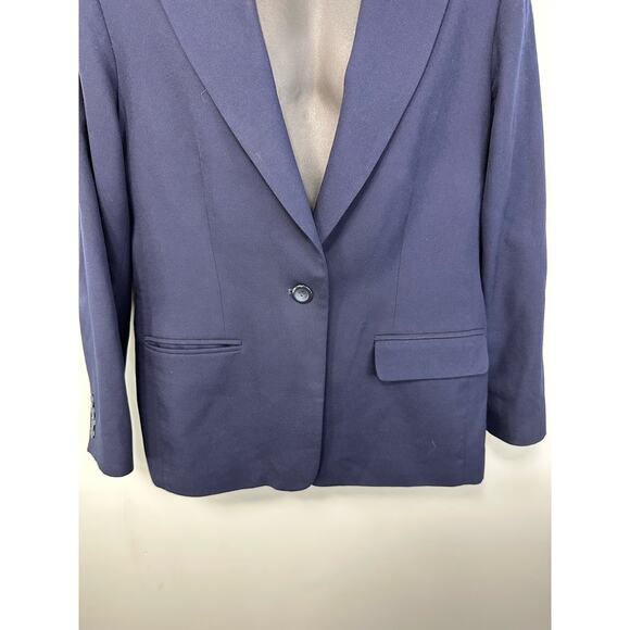 Pendleton Womens Virgin Wool Navy Blazer Size 14 Lined One Button Classic - Picture 12 of 13